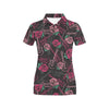 Bass Guitar Pink Rose Pattern Print Design 01 Women's Polo Shirt