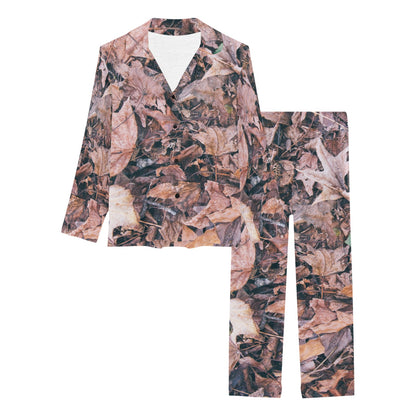Camouflage Realistic Tree Leaf Print Women's Long Pajama Set