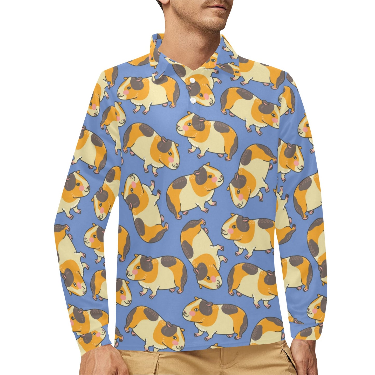 Guinea Pig Pattern Print Design 01 Long Sleeve Polo Shirt For Men's