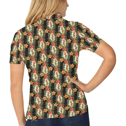 Hawaiian Flower Hula Hibiscus Print Women's Polo Shirt
