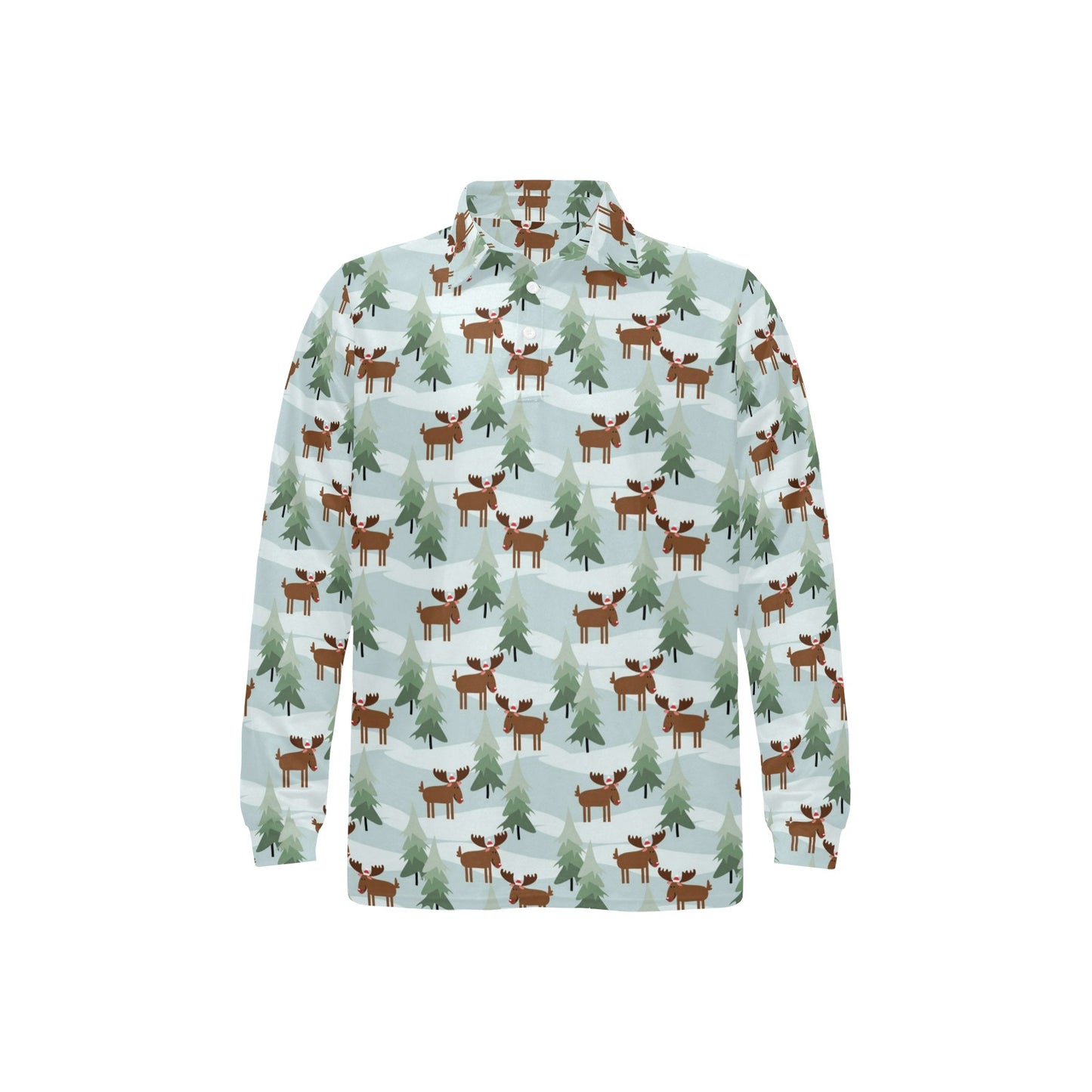 Moose Print Design LKS402 Long Sleeve Polo Shirt For Men's