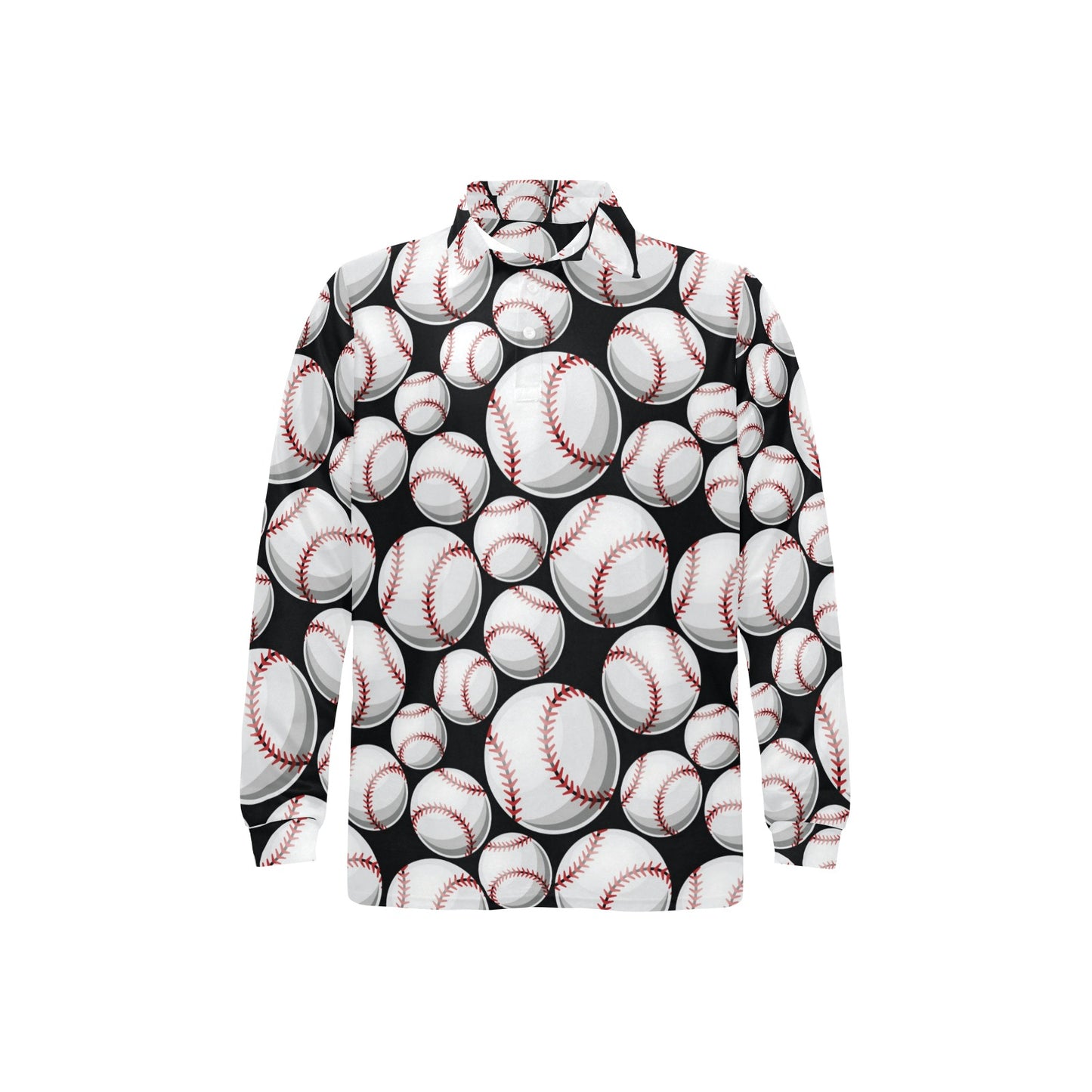 Baseball Black Background Long Sleeve Polo Shirt For Men's