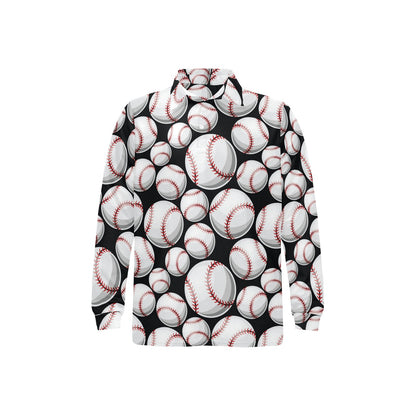Baseball Black Background Long Sleeve Polo Shirt For Men's