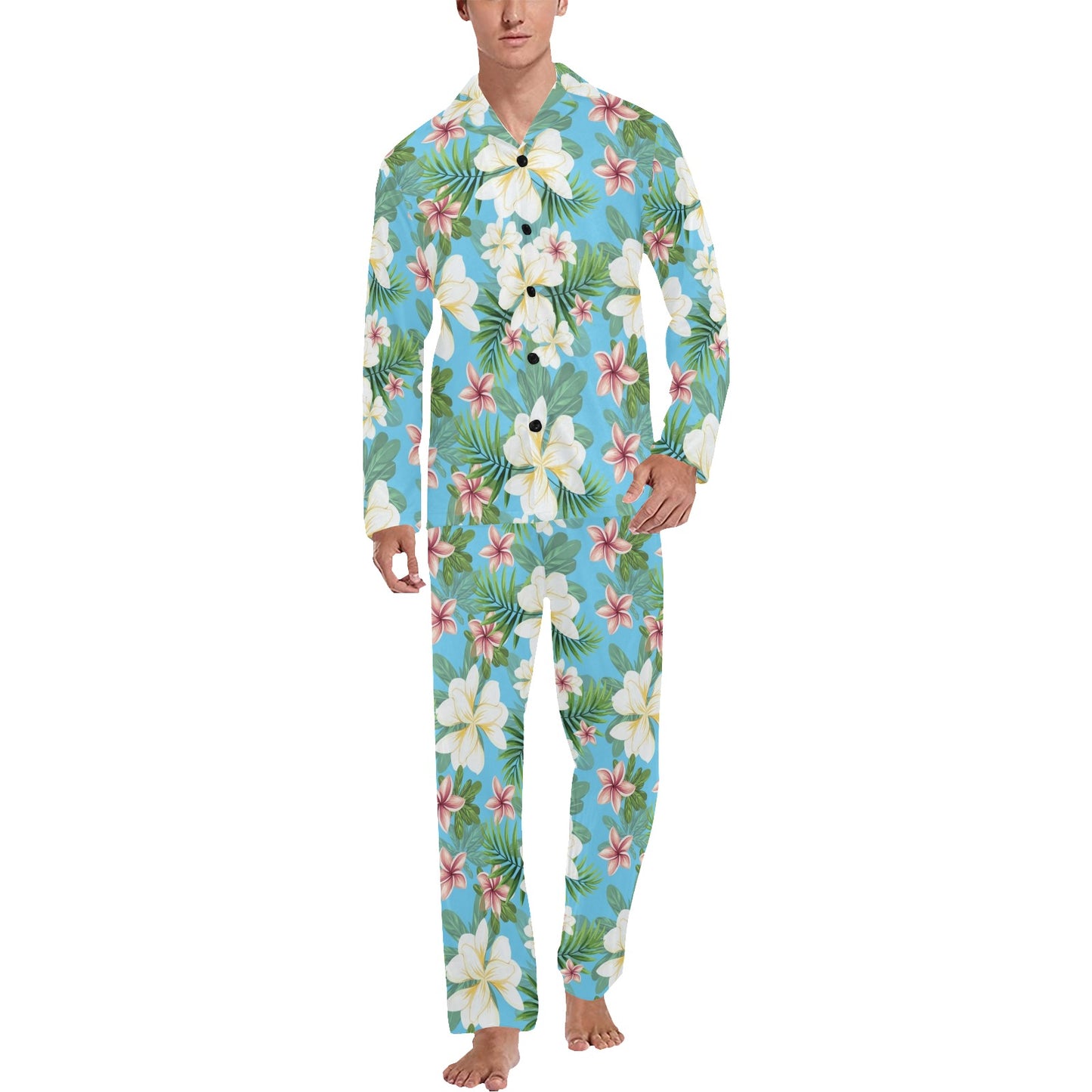 Plumeria Pattern Print Design PM028 Men's Long Pajama Set