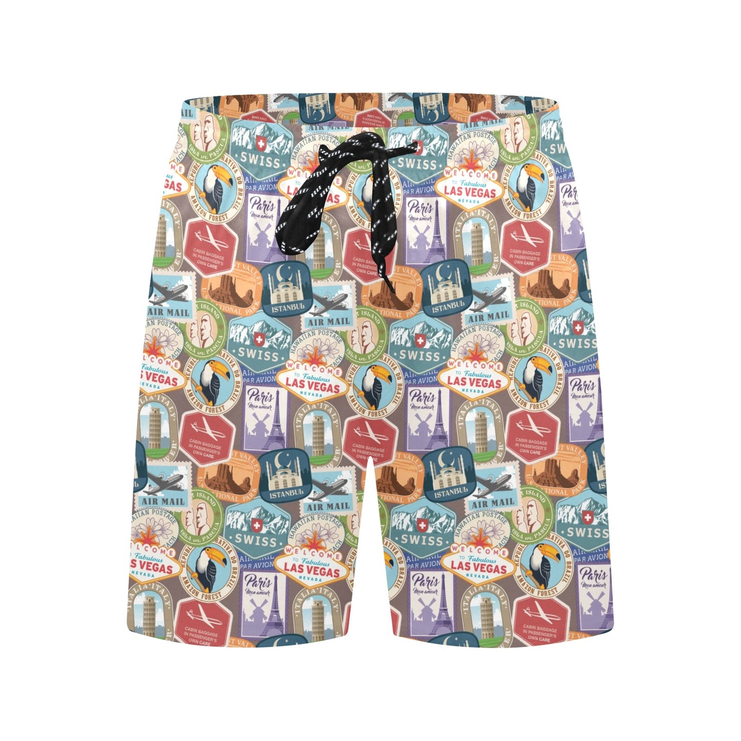 Travel Stamp Print Design LKS301 Men's Swim Trunks Beach Shorts