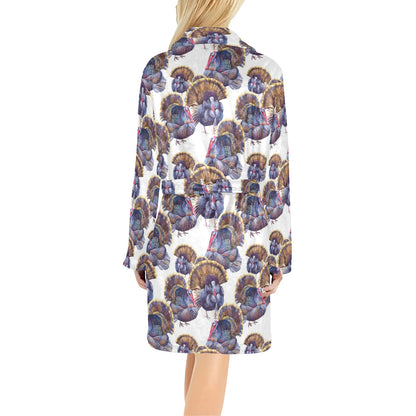 Turkey Pattern Print Design 01 Women's Fleece Robe