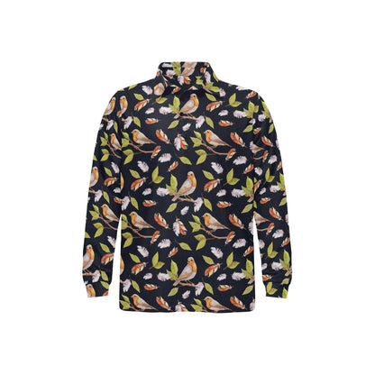 Birds Pattern Print Design 02 Long Sleeve Polo Shirt For Men's