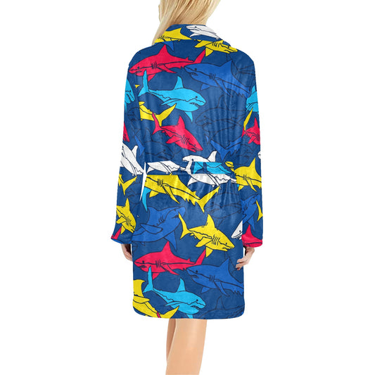 Shark Color Pattern Women's Fleece Robe
