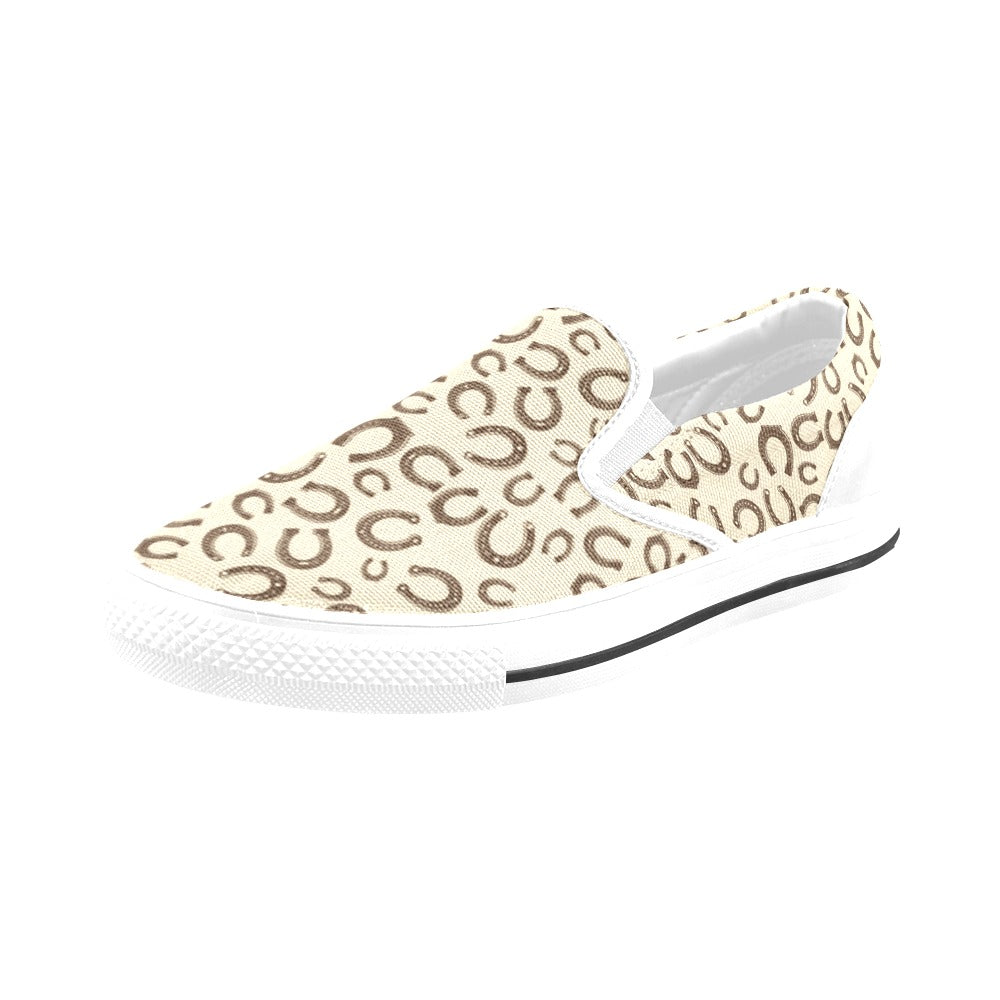 Horseshoe Print Design LKS302 White Slip Ons Canvas Women's Shoes
