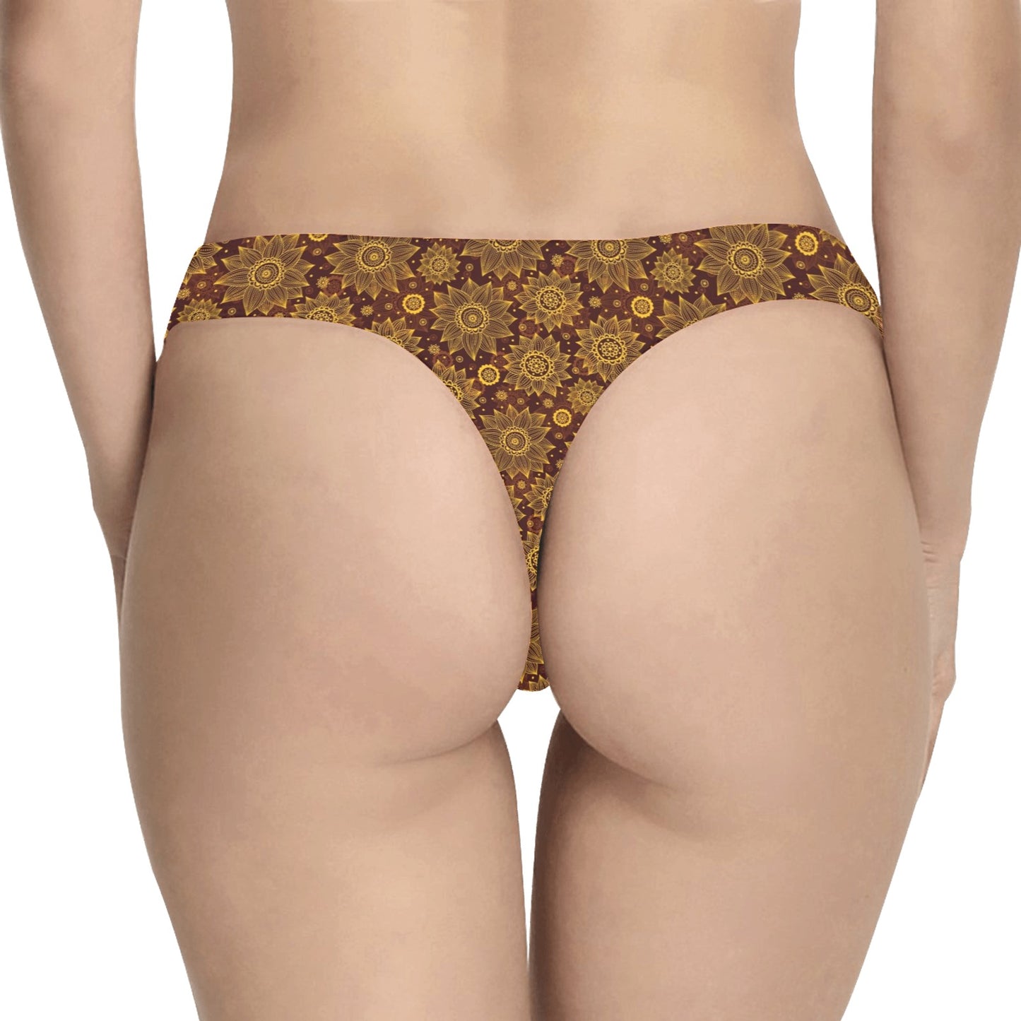 Gold Sunflower Hand Drawn Print Women's Thongs