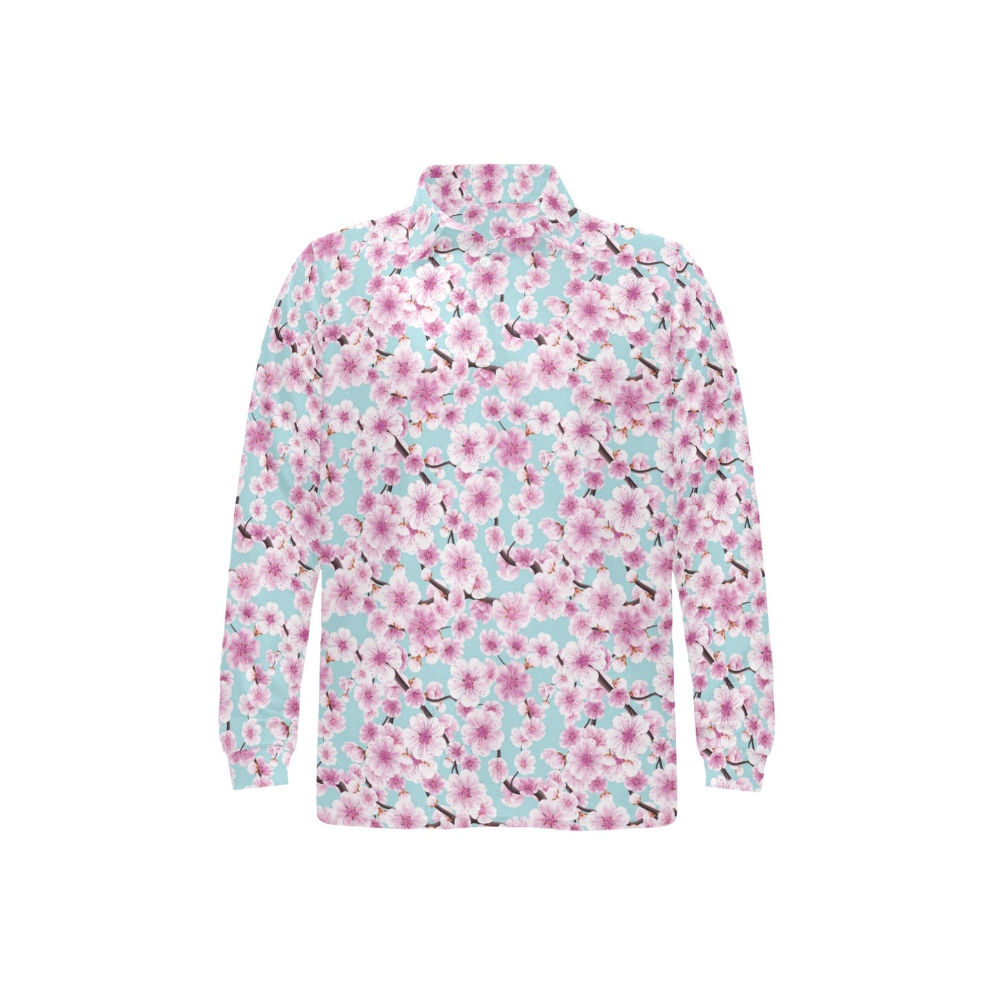 Cherry Blossom Pattern Print Design 01 Long Sleeve Polo Shirt For Men's