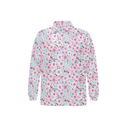 Cherry Blossom Pattern Print Design 01 Long Sleeve Polo Shirt For Men's