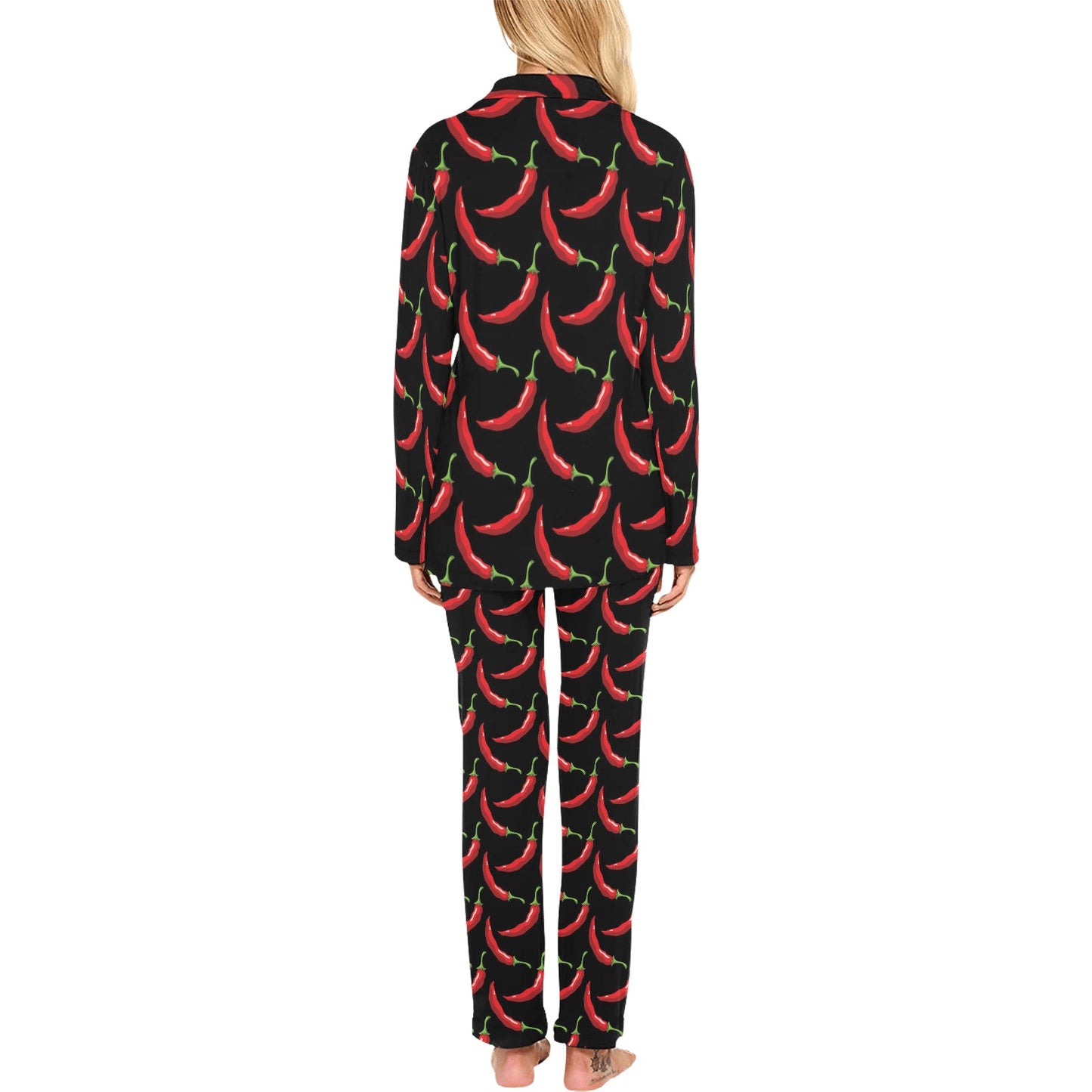 Chilli Pepper Pattern Print Design 01 Women's Long Pajama Set