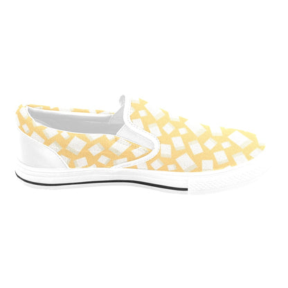 Tofu Print Design LKS302 White Slip Ons Canvas Women's Shoes