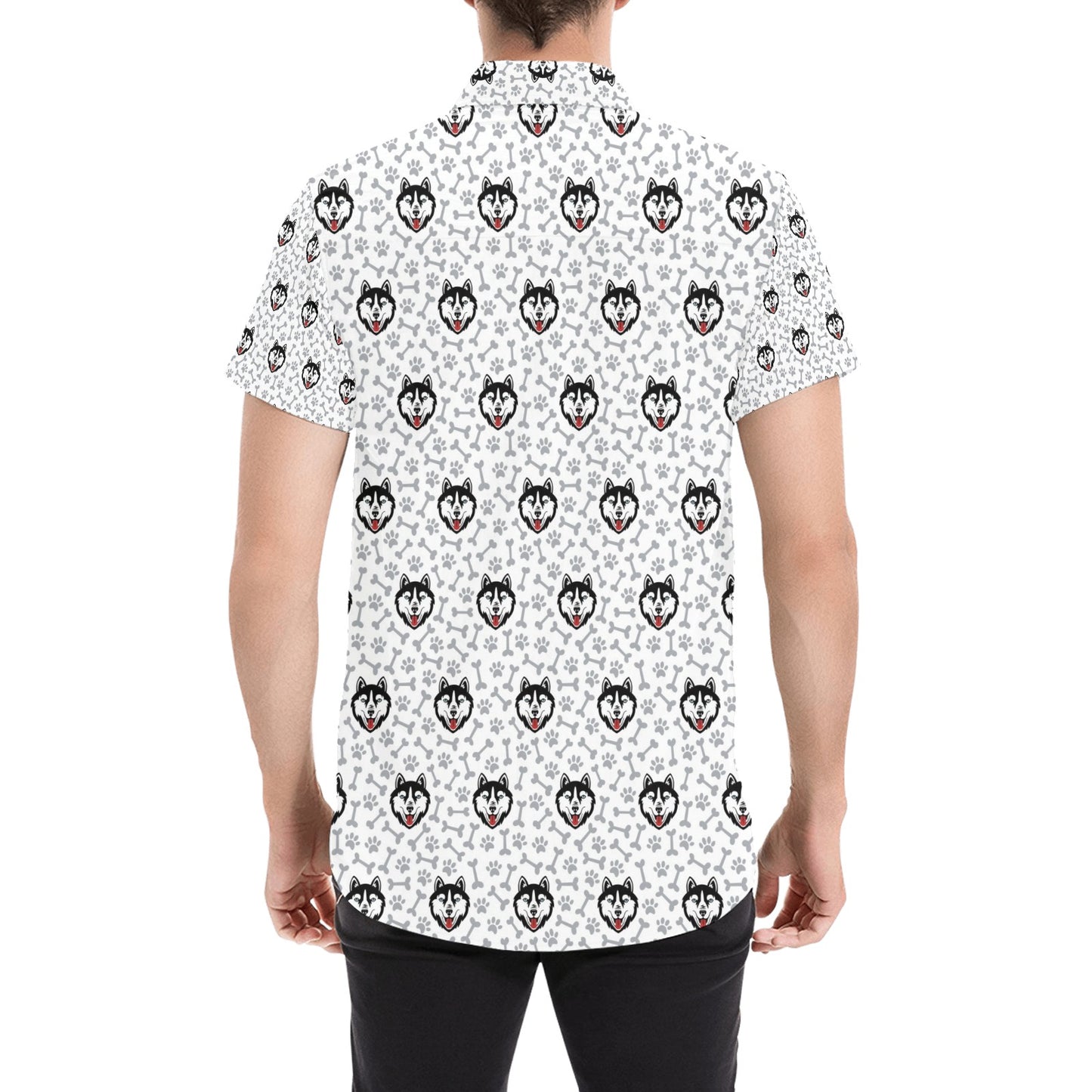 Siberian Huskies Print Design LKS305 Men Short Sleeve Button Up Shirt