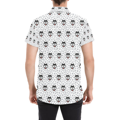 Siberian Huskies Print Design LKS305 Men Short Sleeve Button Up Shirt