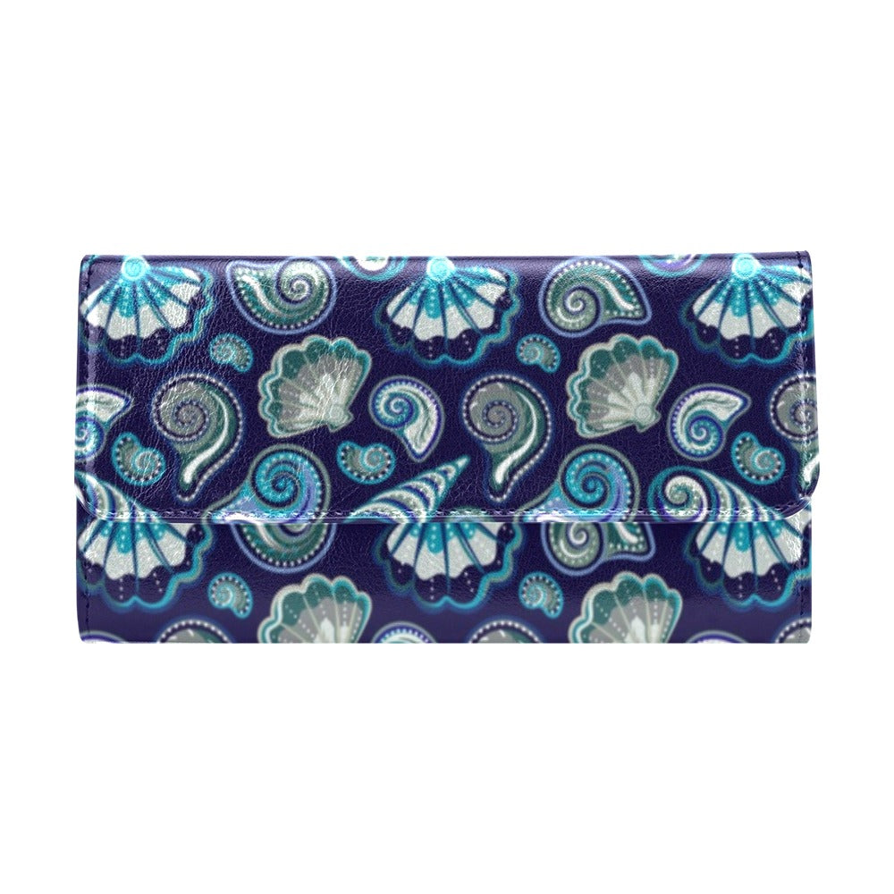 Beach Seashell Blue Print Women's Trifold Wallet