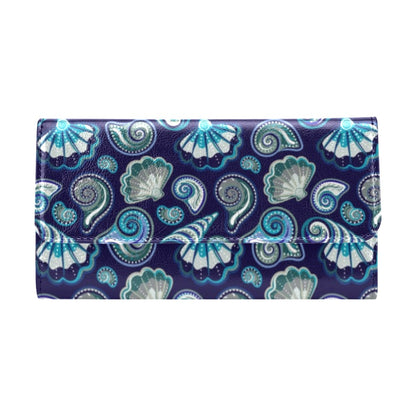 Beach Seashell Blue Print Women's Trifold Wallet