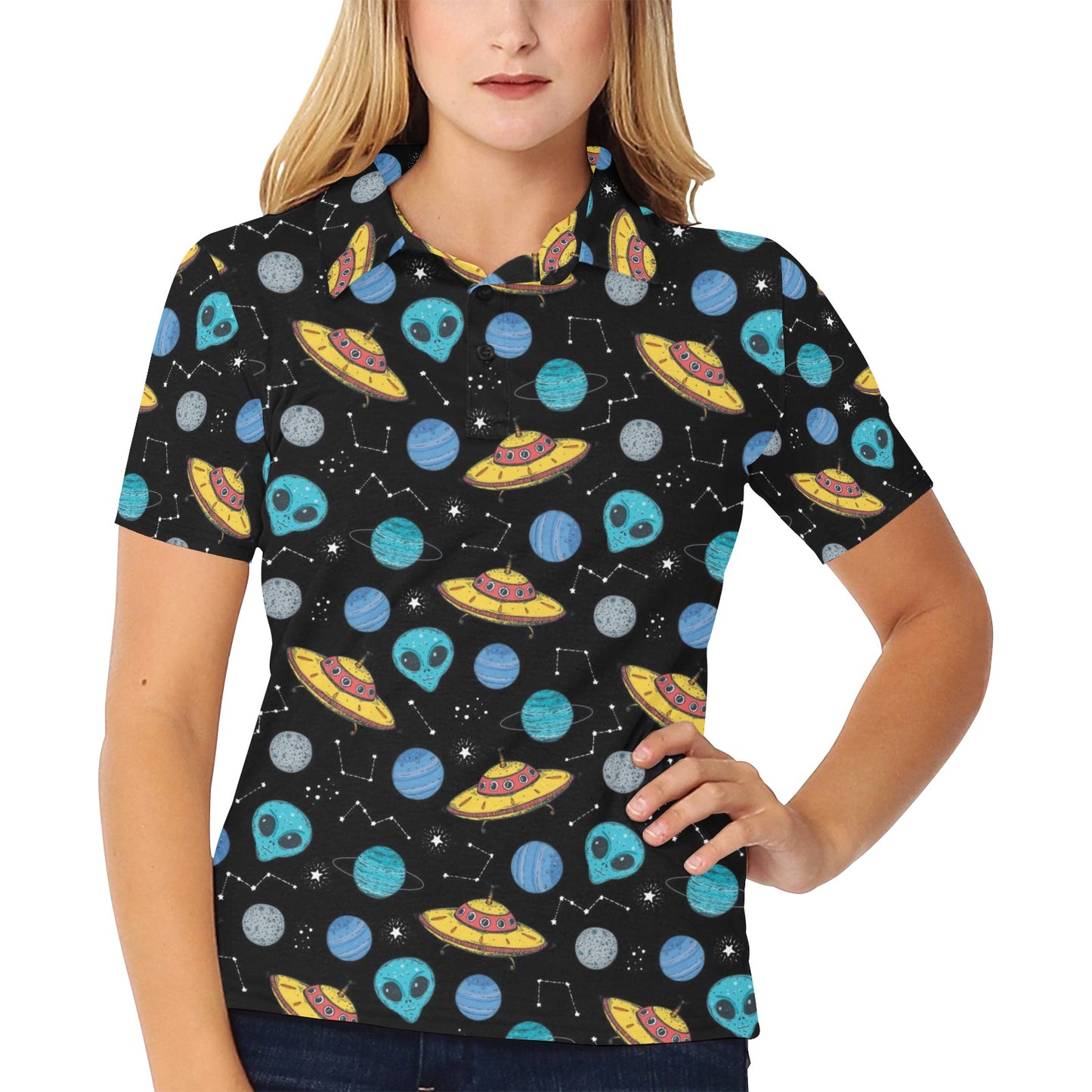 UFO Alien Print Design LKS306 Women's Polo Shirt
