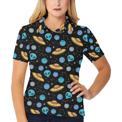 UFO Alien Print Design LKS306 Women's Polo Shirt