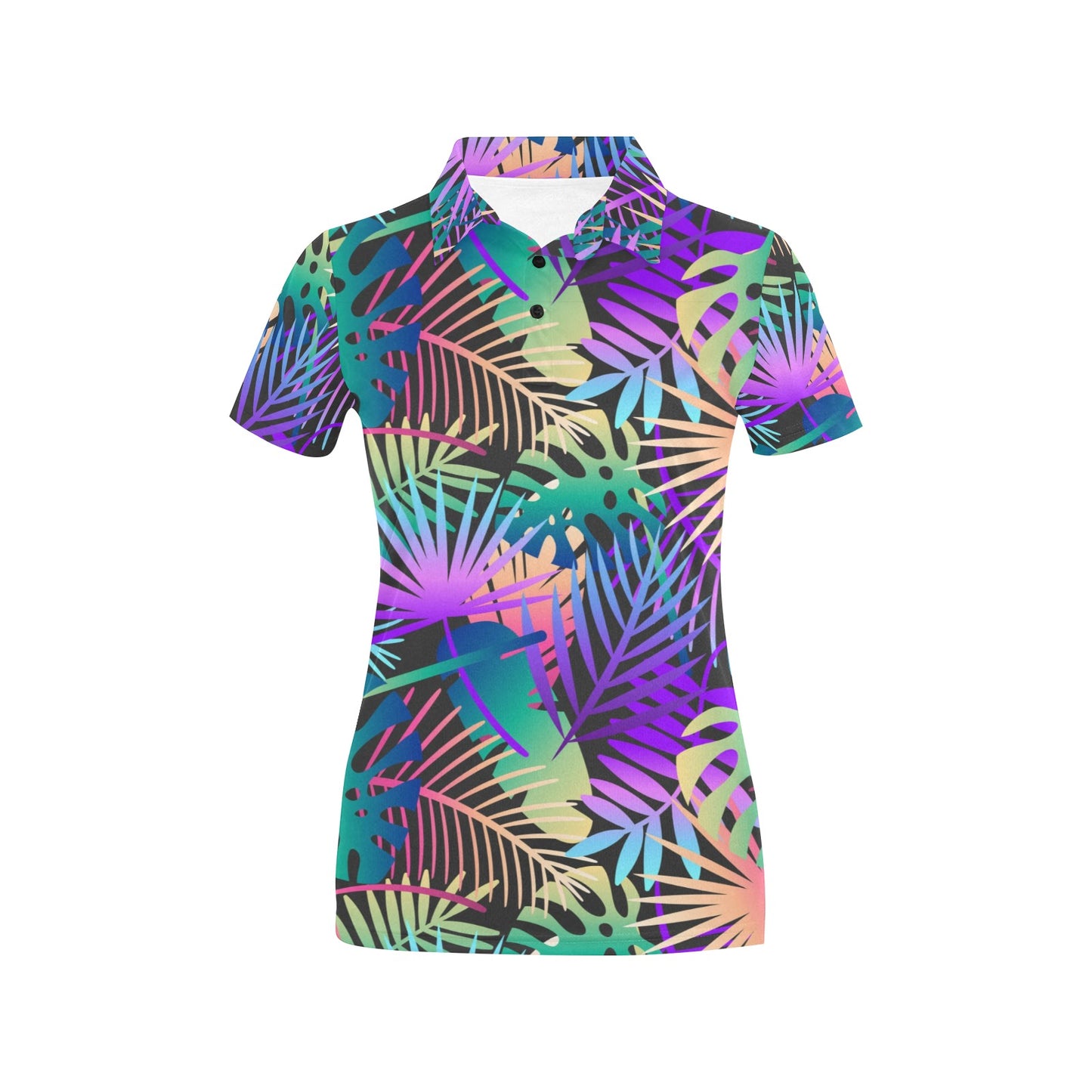 Neon Flower Tropical Palm Leaves Women's Polo Shirt