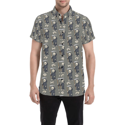 Skeleton Print Design LKS308 Men Short Sleeve Button Up Shirt