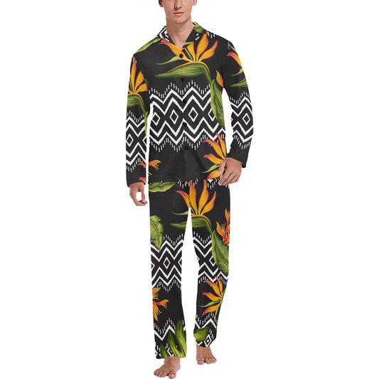 Bird Of Paradise Pattern Print Design BOP07 Men's Long Pajama Set