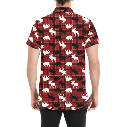 Moose Print Design LKS401 Men Short Sleeve Button Up Shirt