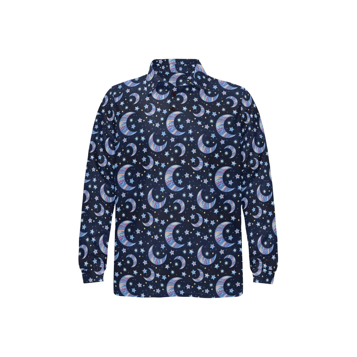 Celestial Moon Pattern Print Design 03 Long Sleeve Polo Shirt For Men's