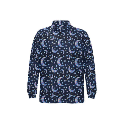 Celestial Moon Pattern Print Design 03 Long Sleeve Polo Shirt For Men's