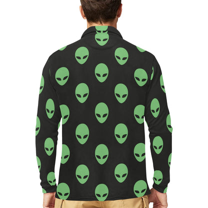Alien Green Neon Pattern Print Design 01 Long Sleeve Polo Shirt For Men's