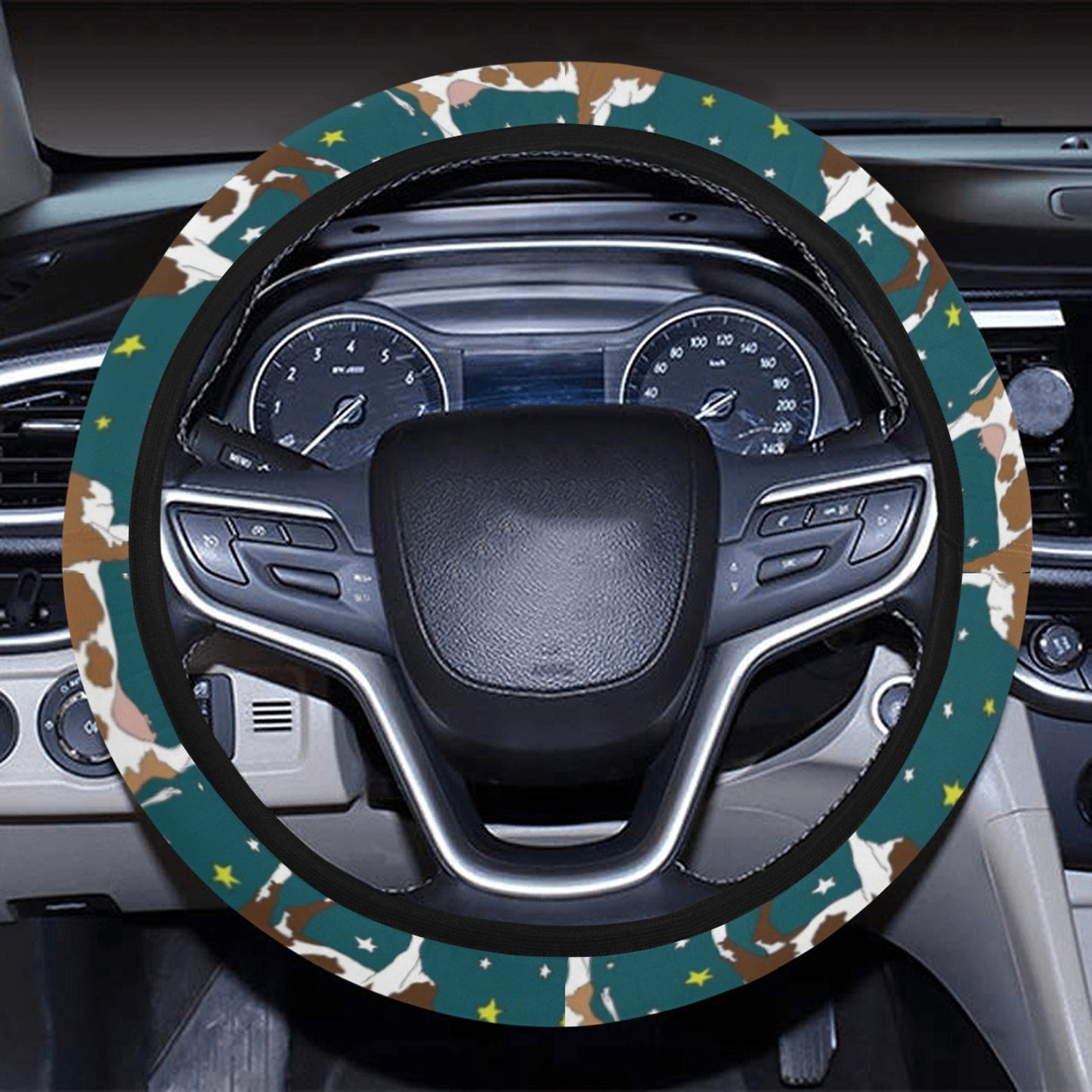 Cattle Print Design LKS404 Steering Wheel Cover with Elastic Edge