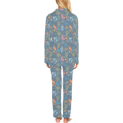 Seaweed Print Design LKS304 Women's Long Pajama Set