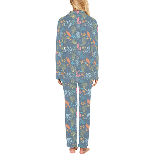 Seaweed Print Design LKS304 Women's Long Pajama Set
