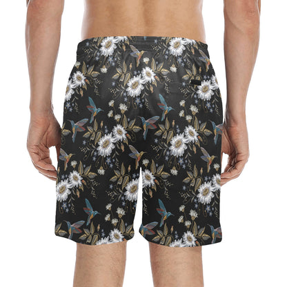 Hummingbird with Embroidery Themed Print Men's Swim Trunks Beach Shorts