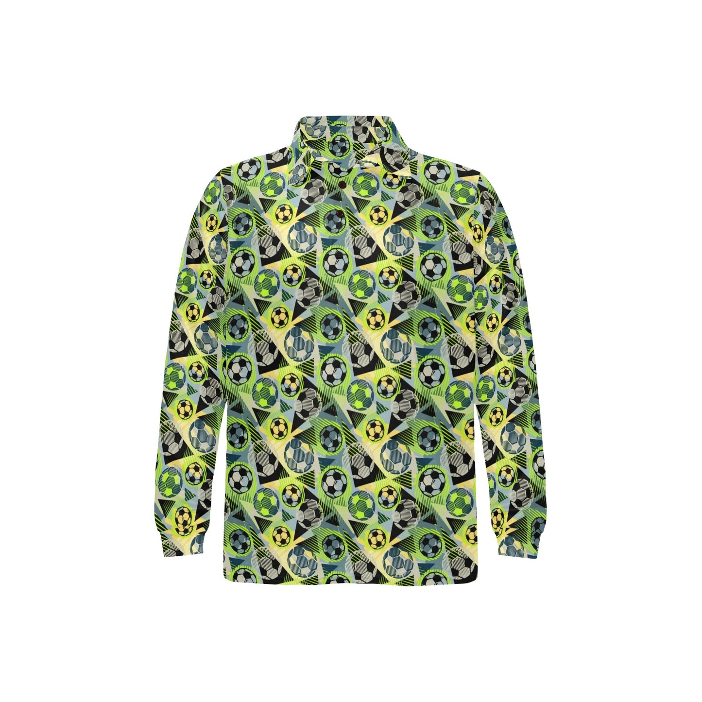 Soccer Ball Themed Print Pattern Long Sleeve Polo Shirt For Men's