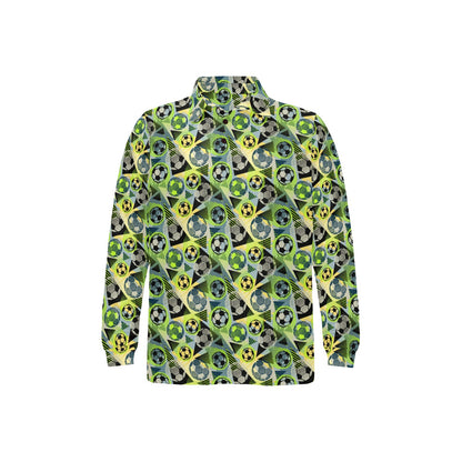 Soccer Ball Themed Print Pattern Long Sleeve Polo Shirt For Men's
