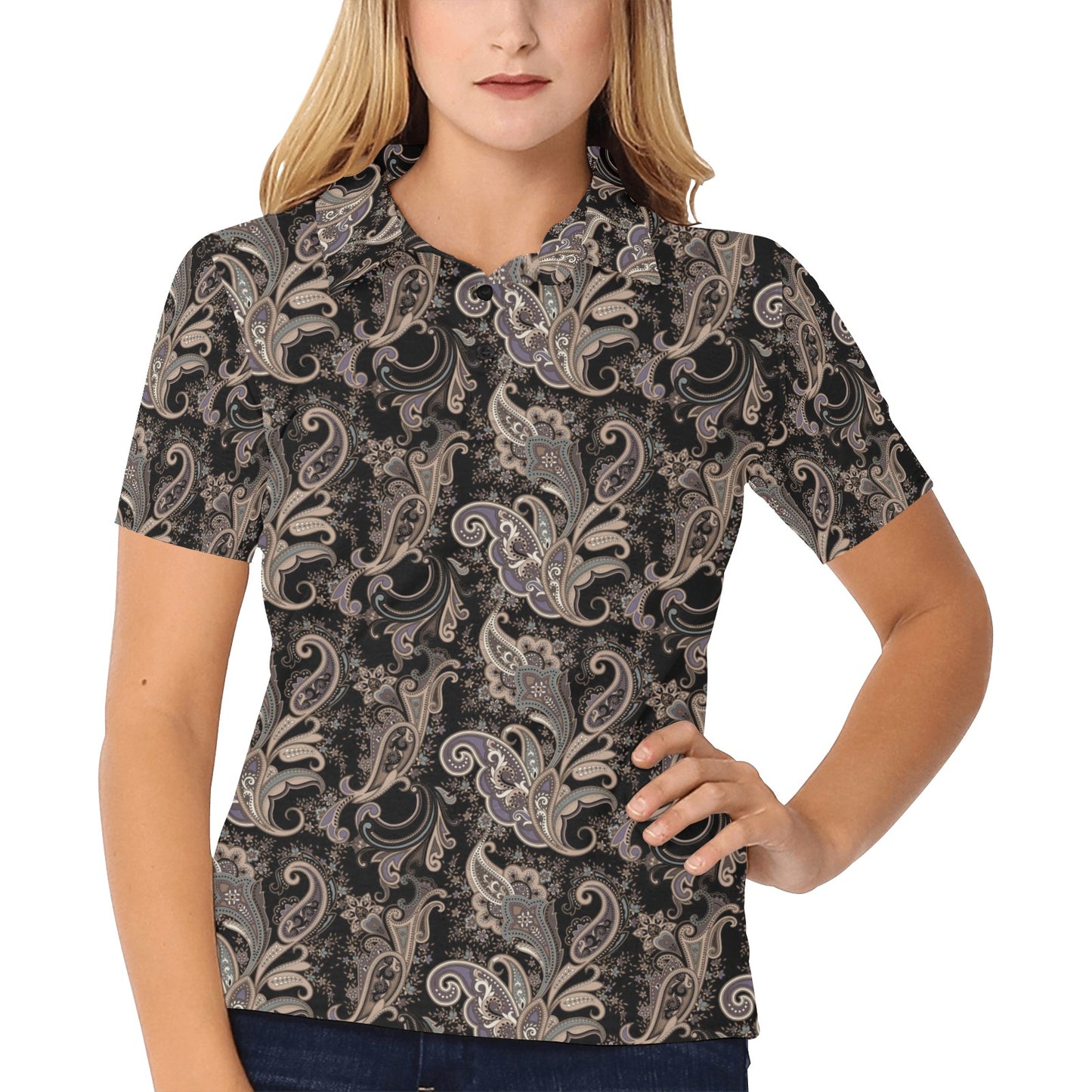 Paisley Mandala Design Print Women's Polo Shirt