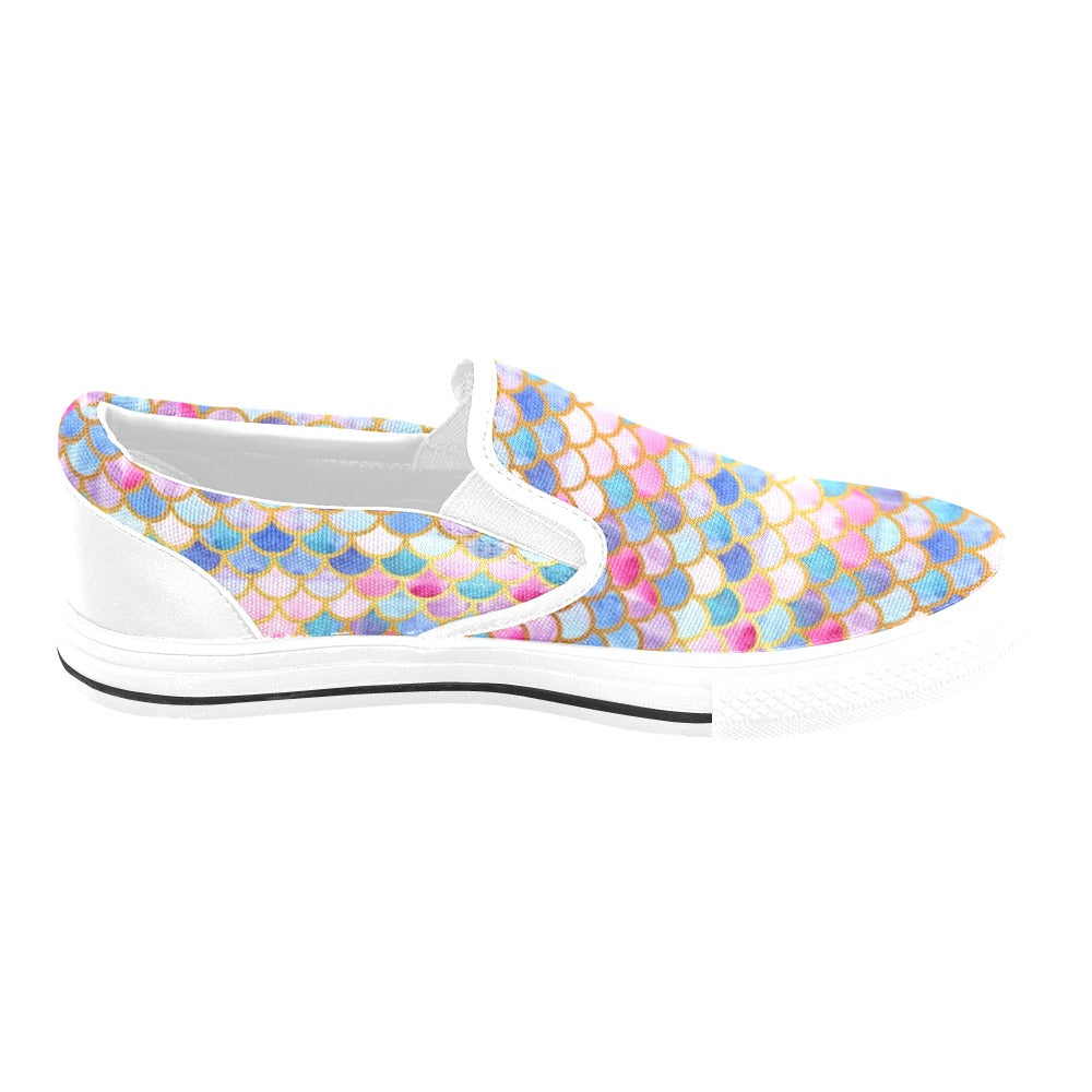Scales Print Design LKS401 White Slip Ons Canvas Women's Shoes