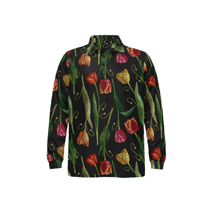 Tulip Embroidered Pattern Print Design TP01 Long Sleeve Polo Shirt For Men's
