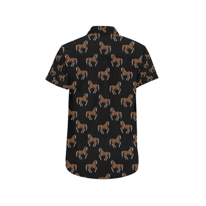 Horse Print Design LKS3010 Men Short Sleeve Button Up Shirt