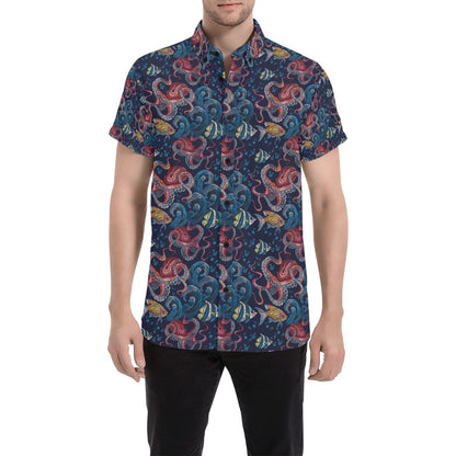 Underwater Giant Squid Print Design LKS302 Men Short Sleeve Button Up Shirt
