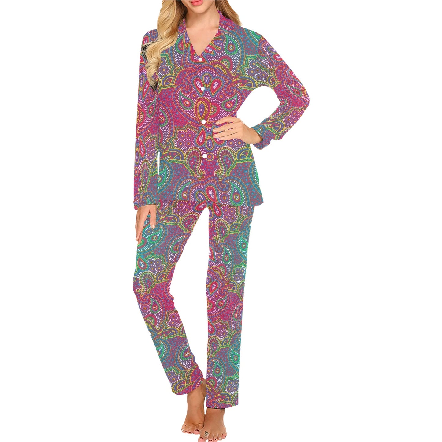 Boho Pattern Print Design 02 Women's Long Pajama Set