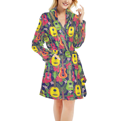 Ukulele Tropical Pattern Print Design 03 Women's Fleece Robe