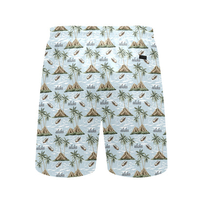 Aloha Hawaii island Design Themed Print Men's Swim Trunks Beach Shorts