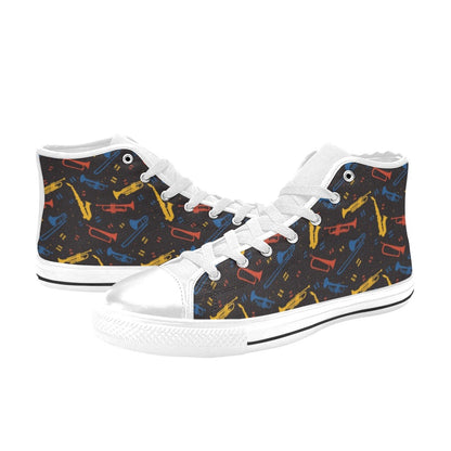 Saxophone Print Design LKS407 Men's High Top Canvas Shoes