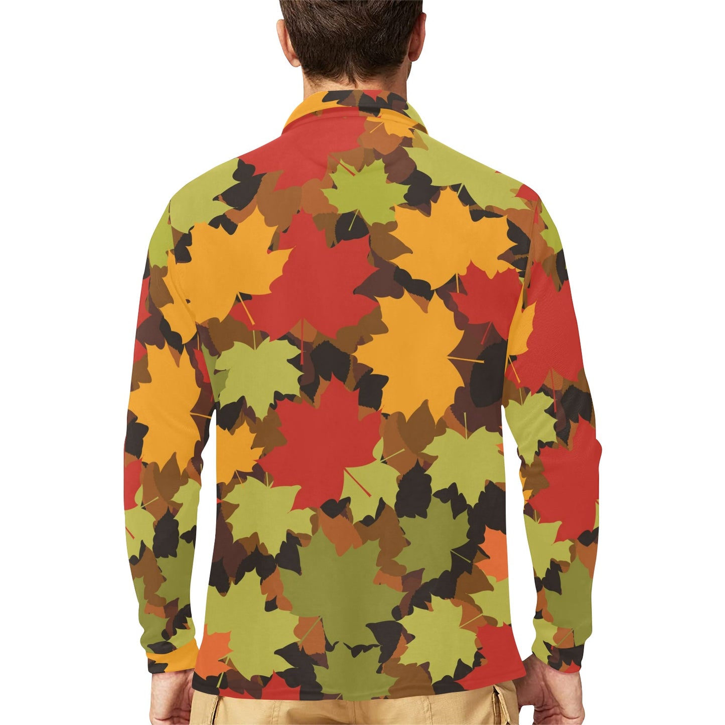 Maple Leaf Pattern Print Design 05 Long Sleeve Polo Shirt For Men's