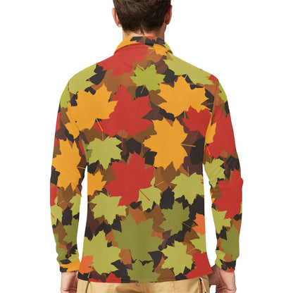 Maple Leaf Pattern Print Design 05 Long Sleeve Polo Shirt For Men's