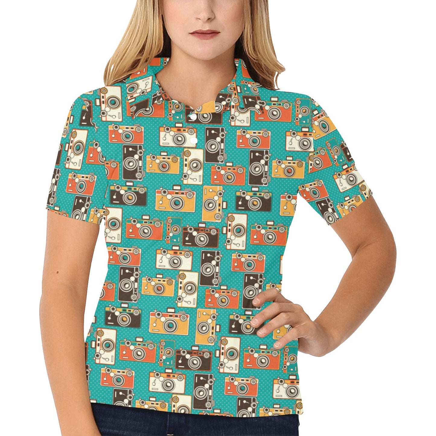 Camera Pattern Print Design 02 Women's Polo Shirt