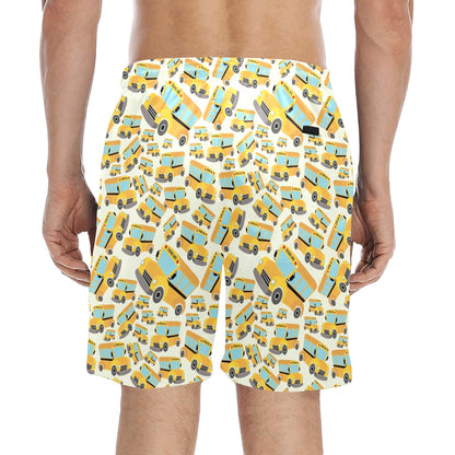 School Bus Print Design LKS301 Men's Swim Trunks Beach Shorts
